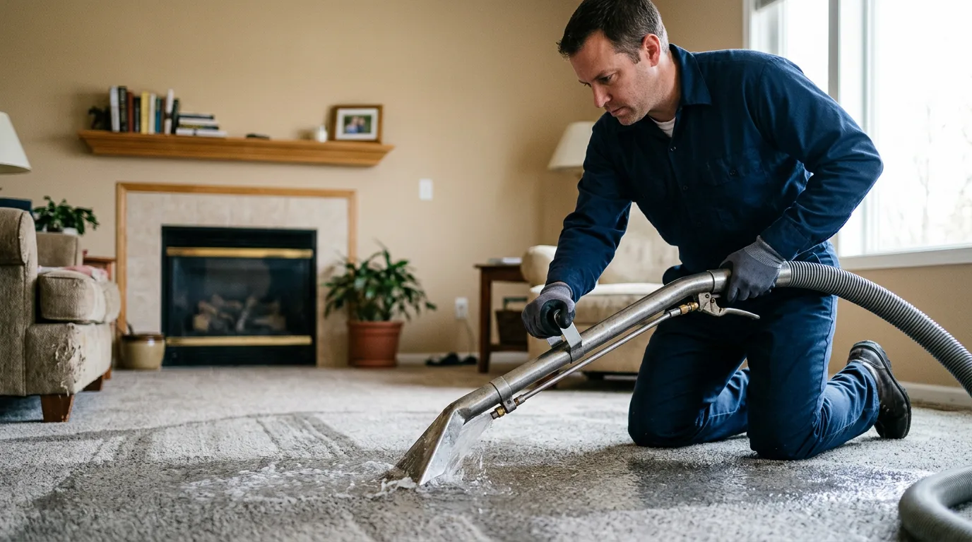 Water damage restoration technician working near Perryville, AK